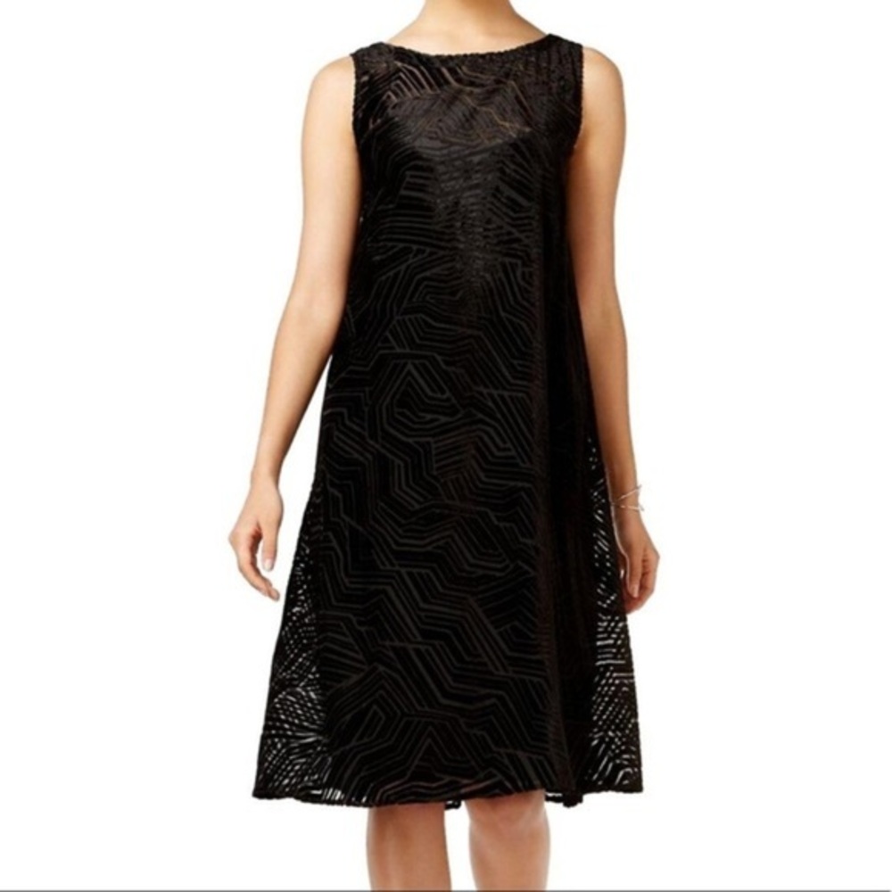 Women’s Dress Sizes 8 10 14 A-Line Black Alfani Velvet Illusion Shift Dress 2pc